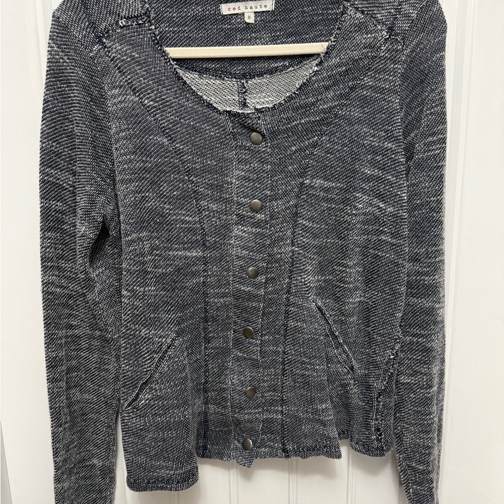 Red Haute Black Gray Long Sleeve Blouse /Jacket W Button & Raw Hems Medium (3-9)